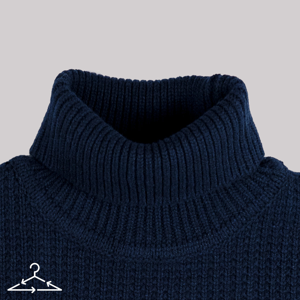 Navy Blue Recycled Cashmere Pullover Turtleneck detail neck